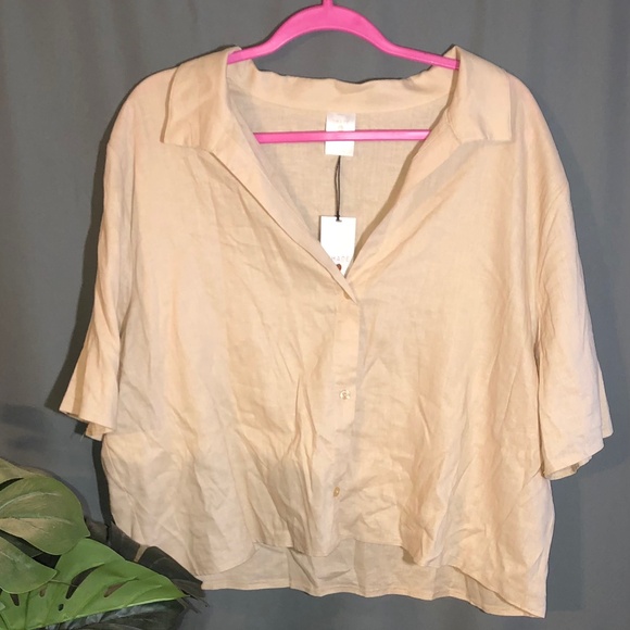 Shade & Shore Beachy Boho oversized collared camel button up - Picture 1 of 6